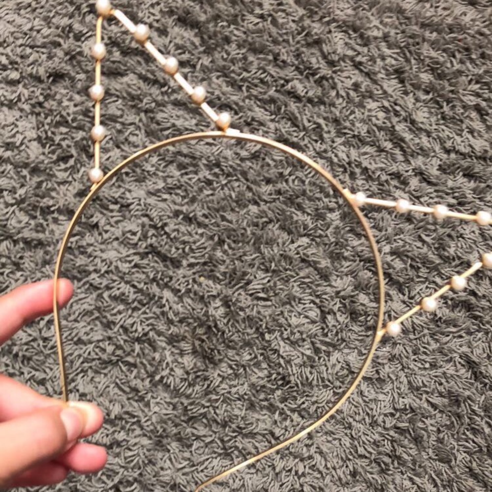 Gold Pearl Cat Ears Headband Hair Accsesory